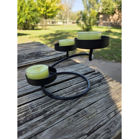 Wrought Iron Spiral Trio‎ Three Candle Holder Stand Black Metal Decor - Picture 3 of 8